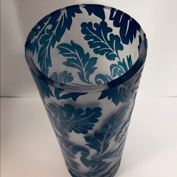 Flower Vase 12” Blue Etched - Picture 4 of 8